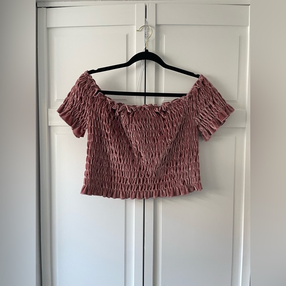 Wild Fable Pink Mauve Velvet Smock Off-Shoulder Crop Top Y2K Style Size Large - Picture 1 of 3